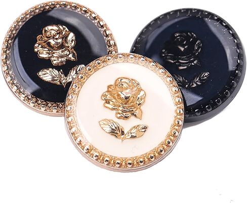 5pcs Vintage Round Retro Gold Metal Rose Flower Pattern Buttons for Clothes Coats Decoration (Ligh Black Gold, 23mm) in Kuwait
