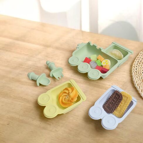 Baby Suction Plate Silicone, 5 Piece Baby Feeding Set - Non Slip Unique Trains Toddler Plates with Fork Spoon, Kids Baby Weaning Plate for No More Meal Time Mess (Green) in Saudi Arabia