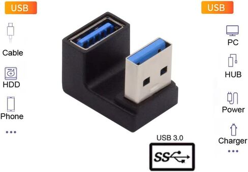 xiwai 90 Degree Left Angled USB3.0 Male to Female Power Data Video Adapter Extender 10Gbps in Saudi Arabia