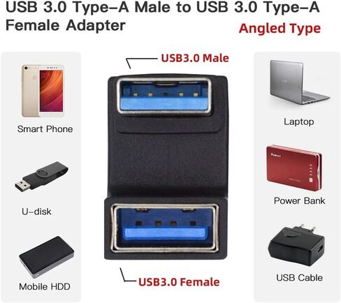 xiwai 90 Degree Left Angled USB3.0 Male to Female Power Data Video Adapter Extender 10Gbps in Saudi Arabia