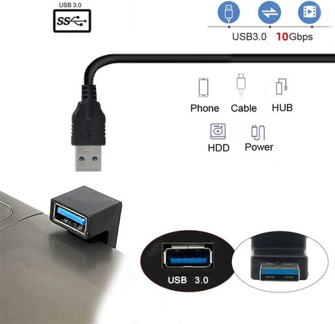 xiwai 90 Degree Left Angled USB3.0 Male to Female Power Data Video Adapter Extender 10Gbps in Saudi Arabia