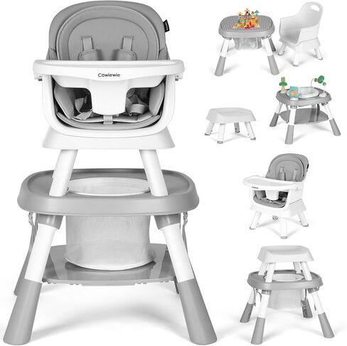 Cowiewie Baby Highchair 16-in-1 Convertible High Chairs for Babies & Toddlers Table, Chair Set Building Block Table Highchair with Safety Harness, Removable Tray (Green) in Saudi Arabia