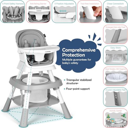Cowiewie Baby Highchair 16-in-1 Convertible High Chairs for Babies & Toddlers Table, Chair Set Building Block Table Highchair with Safety Harness, Removable Tray (Green) in Saudi Arabia