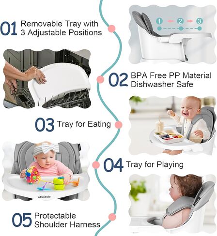 Cowiewie Baby Highchair 16-in-1 Convertible High Chairs for Babies & Toddlers Table, Chair Set Building Block Table Highchair with Safety Harness, Removable Tray (Green) in Saudi Arabia