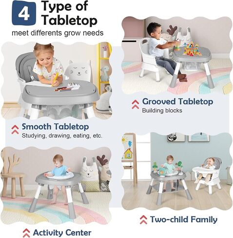 Cowiewie Baby Highchair 16-in-1 Convertible High Chairs for Babies & Toddlers Table, Chair Set Building Block Table Highchair with Safety Harness, Removable Tray (Green) in Saudi Arabia