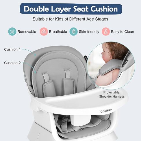 Cowiewie Baby Highchair 16-in-1 Convertible High Chairs for Babies & Toddlers Table, Chair Set Building Block Table Highchair with Safety Harness, Removable Tray (Green) in Saudi Arabia