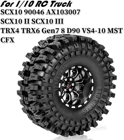 Adjustable 4 Offsets 1.9IN Beadlock Wheels & Tires for 1/10 TRX4 SCX10 Gen8 RC Crawler Car,RC 1.9 Beadlock Wheels Adjustable Rims & Rubber Tires,4Pack,Black & Red in Kuwait