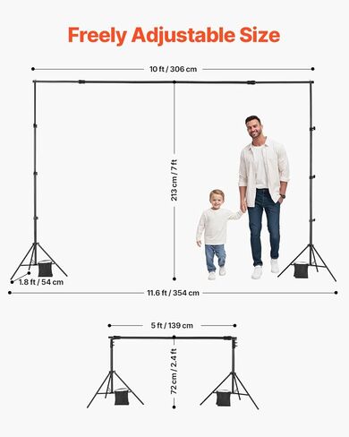 VEVOR Backdrop Stand, 10 x 10 ft Adjustable Photo Backdrop Stand Kit, Portable Background Backdrop Stand with 4 Crossbars, Heavy Duty Projector Screen Stand, for Wedding, Photo Video Studio & Party in Saudi Arabia