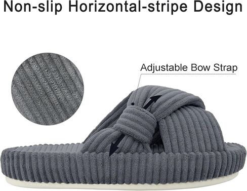 Women's House Slippers Corduroy Indoor Slippers Memory Foam Bedroom Open Toe Slippers Cross Band House Shoes in Kuwait