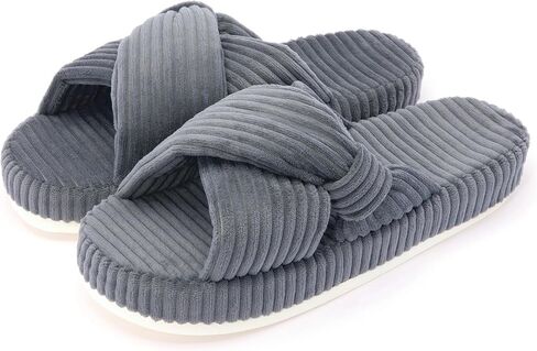 Women's House Slippers Corduroy Indoor Slippers Memory Foam Bedroom Open Toe Slippers Cross Band House Shoes in Kuwait