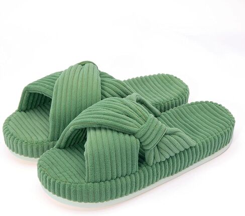 Women's House Slippers Corduroy Indoor Slippers Memory Foam Bedroom Open Toe Slippers Cross Band House Shoes in Saudi Arabia