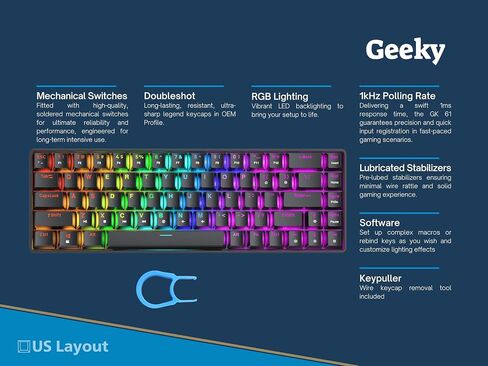 GK65 SE 65% | Mechanical Gaming Keyboard | 68 Keys Multi Color RGB LED Backlit for PC/Mac Gamer | ANSI US American Layout (White, Mechanical Blue) in Saudi Arabia