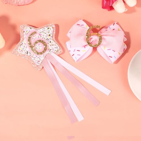 أعياد عيد ميلاد القوس والبرارة ، مقاطع القوس الآيس كريم للبنات الرضع Confetti أطفال عيد ميلاد للقوس الشعر الوردي القوس للطفل الفتيات الإكسسوارات (عيد ميلاد الرابع القوس) in Kuwait
