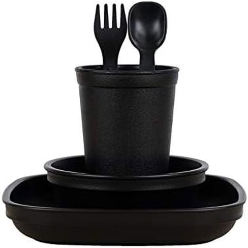 Re-Play Made in USA Toddler Dinnerware Set - 10 oz. Open Cup, 7" Flat Plate, 12 Oz. Bowl, Rounded Tip Fork and Deep Scoop Spoon - Dishwasher/Microwave Safe Plastic Dinnerware Set - Teal in Saudi Arabia