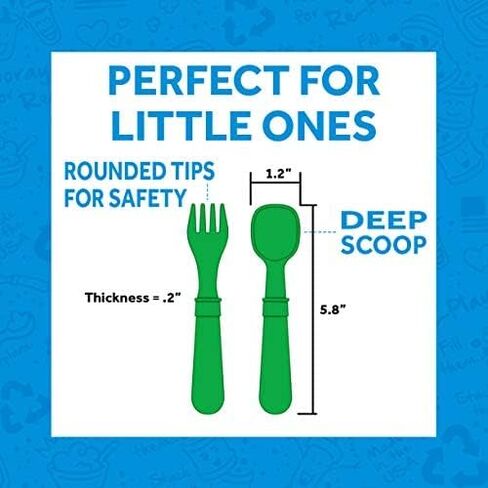 Re-Play Made in USA Toddler Dinnerware Set - 10 oz. Open Cup, 7" Flat Plate, 12 Oz. Bowl, Rounded Tip Fork and Deep Scoop Spoon - Dishwasher/Microwave Safe Plastic Dinnerware Set - Teal in Saudi Arabia