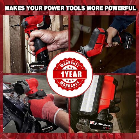 2 Pack 6Ah for M-12 Battery Replacement 48-11-2440 48-11-2450 48-11-2460 ...【for-Milwaukee M 12 Battery High Output】 Compatible with Milwaukee 12V Tools and 12 volt Lithium Battery Charger (2) in Saudi Arabia
