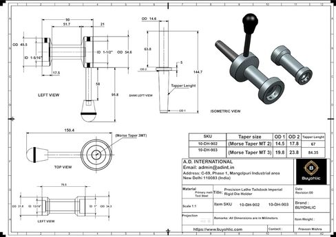 Buyohlic Rigid And More Precise- Lathe Tailstock Die Holder-Imperial Sizes Machine Tools (Morse Taper 3MT) in Kuwait