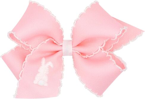 Wee Ones Girls' Easter Embellished Grosgrain Bow with Moonstitch Edge on a WeeStay clip, Handmade, Medium, Tulip Embroidery in Saudi Arabia
