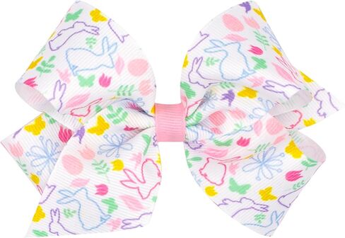 Wee Ones Girls' Easter Embellished Grosgrain Bow with Moonstitch Edge on a WeeStay clip, Handmade, Medium, Tulip Embroidery in Saudi Arabia