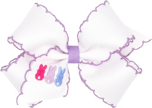 Wee Ones Girls' Easter Embellished Grosgrain Bow with Moonstitch Edge on a WeeStay clip, Handmade, Medium, Tulip Embroidery in Saudi Arabia