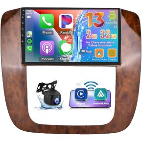 9 inch Android 13 Wireless CarPlay Android Auto Car Radio for 06-14 Chevy Avalanche Tahoe Suburban for GMC Yukon, 2+32G Touch Screen Double Din Car Stereo with WiFi Bluetooth FM RDS GPS Navigation