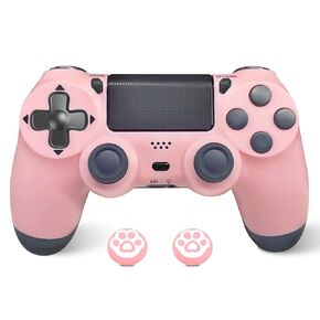 Hcirtnawi اللاسلكي وحدة التحكم اللاسلكية لـ PS4 ، وحدة تحكم عن بُعد لـ PS4/Slim/Pro/PCWITH مزدوج الاهتزاز/مقبس الصوت 3.5 مم/6 محاور Gyro/Touch Pad/Type-C Port/1000mAh بطارية (وردي)