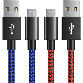 6amLifestyle PS4 Controller Charger Charging Cable, 2 Pack 10ft Extra Long Micro USB 2.0 Cable, Nylon Braided Cord, for PS4, PS4 Slim/Pro, Xbox One S/X Controller, Android Phones, Black+Blue