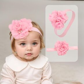 Lace Flower Baby Girls Headband with Pearl Rhinestone Fabric Floral Elastic Toddlers Hairbands Birthday Party Hair Accessoties for Newborn Infant (Purple A, Standard Small)