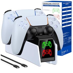 PS5 Charging Station Compatible with Playstation 5 Dualsense/Edge PS5 Controller Charger Station w USB C Cable & LED Indicator Fast Charging Dual Controller Faceplates Protectors Skins