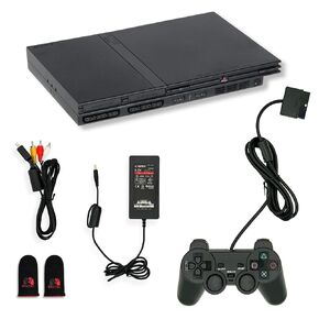 Digital Devility Sony Sony PlayStation 2 Slim Console - ضمان لمدة عام واحد - PS2 يأتي مع وحدة تحكم سلكية واحدة أسود + 1 AV Cable + 1 محول الطاقة مع سلك الطاقة (متجدد)