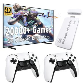 Retro Game Stick Pro ، وحدة التحكم اللاسلكية اللاسلكية مع 4K HDMI ، 23 محاكاة ، 20000+ لعبة ، توصيل وتشغيل وحدة التحكم في ألعاب الفيديو التلفزيونية ، وحدات تحكم لاسلكية مزدوجة 2.4 جيجا هرتز ، وحدة تحكم محاكي اللعبة (64 جيجابايت)