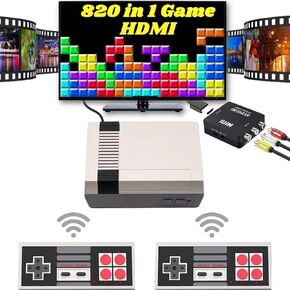 Retro Game Console, Wireless Retro Gaming Console with Built-in 800 Games, AV and HDMI Output, Dual 2.4GHz Wireless Controllers, Plug and Play Video Game System. (Dust)