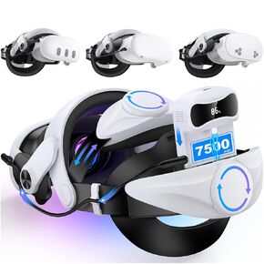 Head Strap with Battery for Meta Quest 3S/Quest 3/Quest 2, Comfor VR Accessory with 2 Adjustable Knobs to Adjust for Head Fit, Elite Strap with 7500mah Battery Pack for Extended 3H of Playtime