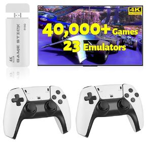 HRYYDS 2025 Retro Gaming Console Pro 4K HDMI with 40,000+ Built-in Classic Video Games - Plug & Play Game Stick for TV with 2 Wireless Controllers | 23 Emulator Support 64GB