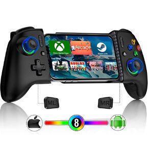Mocagen Mobile Gaming Controller, MC2 Phone Controller for iPhone/Android Handheld Gaming with Programmable/Hall Effect Joysticks & Analog Triggers/Adjustable Light/Turbo