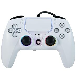 NBCP Wired PS5 Controller - Gaming Controller for PlayStation 5, PS4, PC/Steam, Turbo & Macro Functions, Dual Vibration, 3.5mm Audio Jack - White