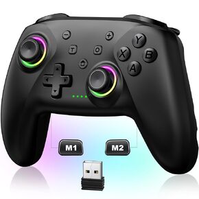 PC Controller, Wireless Bluetooth Controller, 1000mAh Battery, with Hall Effect Joysticks & Triggers, No Dead Zone, No Stick Drift, Controller for PC, Switch, iOS and Android, Cool Dynamic Light
