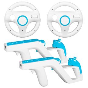 Machine-Ya Wii Zapper Gun and Steering Wheel Compatible with Nintendo Wii & Wii U Remote Game (2-Pack, White)