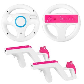 DTianSir Wii Steering Wheels and Zapper Light Gun Compatible with Wii/Wii U Remote Controller(2 Wheels & 2 Gun Triggers)