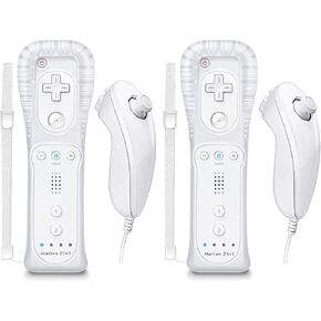 Degulan Motion Plus Wii Remote and Nunchuck Controller, Wireless Controllers Compatible with Wii/Wii U with Silicone Case and Wrist Strap (White)
