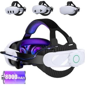 Battery Head Strap for Meta Quest 3S/3/2,VR Headset Strap with 8000mAh Rechargeable Battery Pack Enhanced Support and Comfort Accesssories for Oculus Head Strap