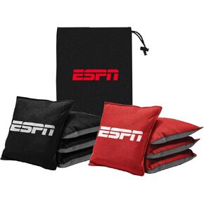 أكياس Cornhole ESPN وحالة السفر ، وحجم التنظيم والوزن (مجموعة من 8) ، الأحمر ، الأسود ، البوليستر ، ملحق لعبة Cornhole ، حقائب Cornhole ، اللعبة ، الألعاب الخارجية