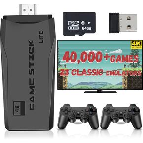 Wireless Retro Game Console, Retro Game Stick with Built-in 23 Emulators, 40,000+ Games, 4k Hdmi Output, and 2.4GHz Wireless Controller, Plug and Retro Play Video Games for Tv (64 GB)