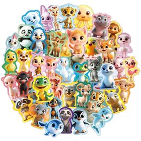 50Pcs Cute Animal Stickers, Colorful Animal Waterproof Stickers for Kids Vinyl Cute Aesthetic Stickers for Water Bottles Laptops Phones