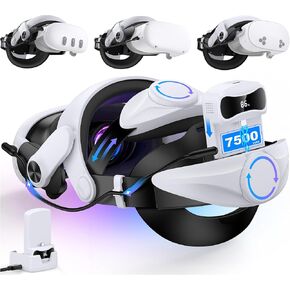 حزام الرأس لـ Quest 3/3S & Quest 2 مع بطارية 15000 مللي أمبير في الساعة ، وملحق COMFOR VR مع مقابض قابلة للتعديل لضبطه لتناسب الرأس ، حزام النخبة مع البطارية ومحطة الشحن لمدة 7 ساعات ممتدة من وقت اللعب
