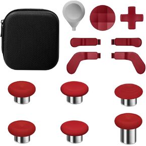 Metal Thumbsticks for Xbox One Elite Series 2 Controller, 13 in 1 Xbox Controller Elite Series 2 Replacement Gaming Accessories with Bag, Metal Mod 6 Swap Joystick, 4 Paddles, 2 D-Pads, 1 Tool, Red
