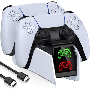 PS5 Controller Charging Station, PS5 Charging Dock Compatible with PlayStation 5 Faceplates Edge & Dual Controller, PS 5 Accessories Charging Dock Stand with LED Indicators & Charging Cable