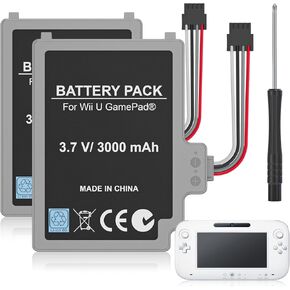 2Pcs Battery Pack for Wii U Gamepad, Rechargeable Battery Replacement with Screwdriver for Nintendo Wii U Gamepad WUP-012, WUP-010