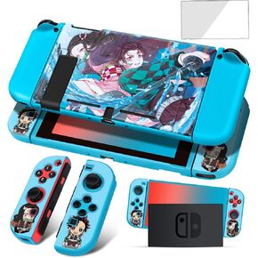oqpa for Nintendo Switch Case Cute Kawaii Cartoon Design Cover, Fun Funny Switch Game Shell for Girls Kids Screen Protector Glass + TPU Soft Cases for Nintendo Switch (GUI Mie Men)
