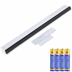 SOONORY Replacement Wire-Less Sensor Bar Compatible with Nintendo Wii, Motion Sensor Signal Receiver Console with Stable Stand and 4 AAA Batteries（White Color）